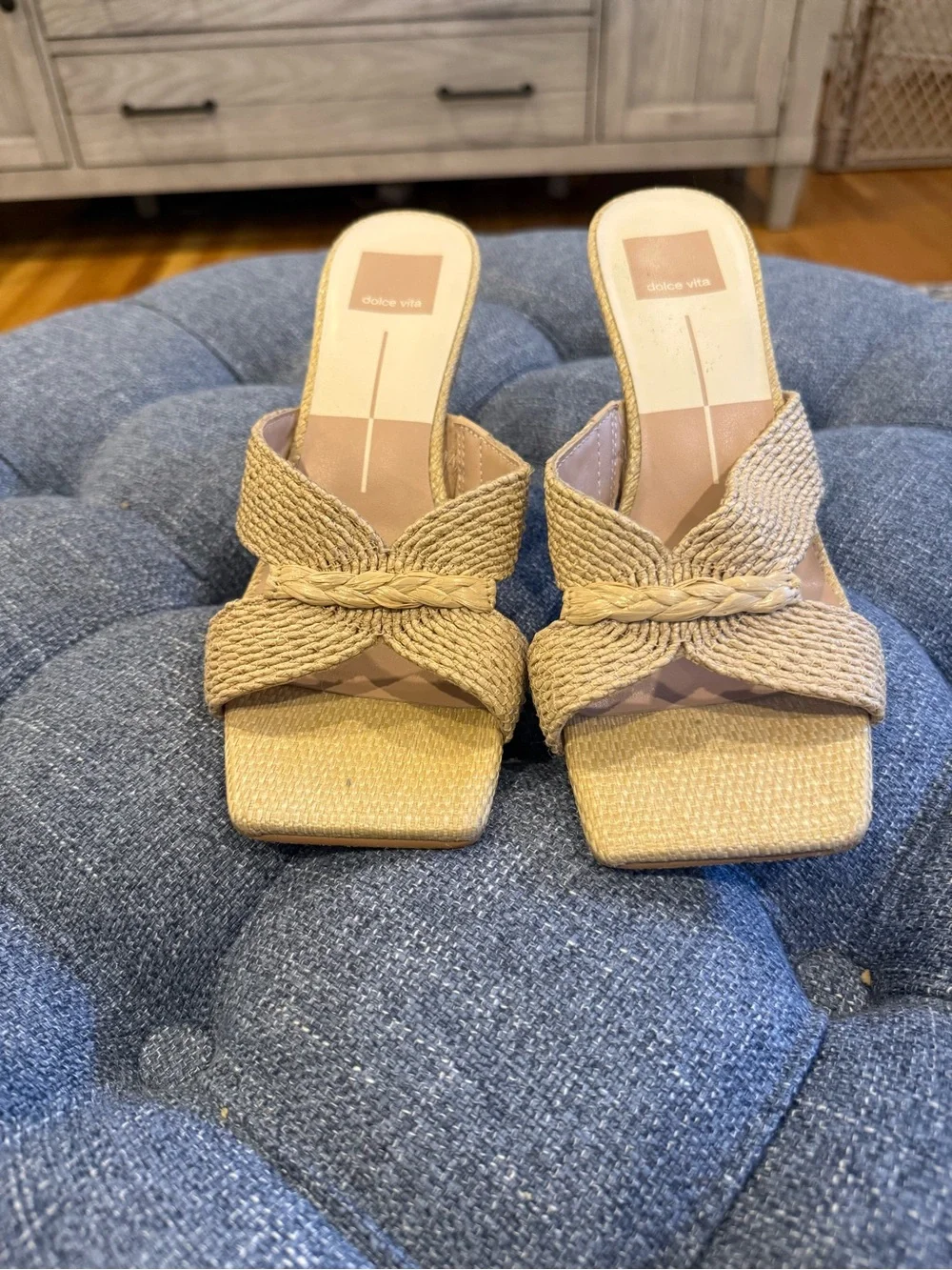 Dolce Vita Raffia Woven Heeled Sandals – Neutral – Size 8 - Picture 2 of 4